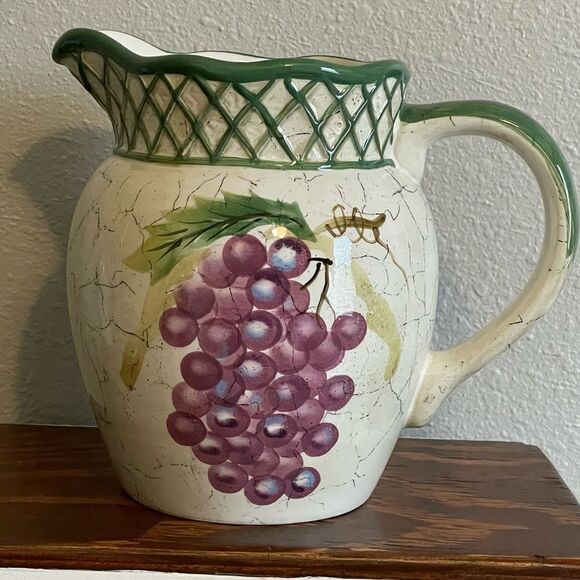 Vintage Raymond Waites Cornucopia 7.5" Grapes Large Milk Pitcher With Handle - Picture 1 of 10